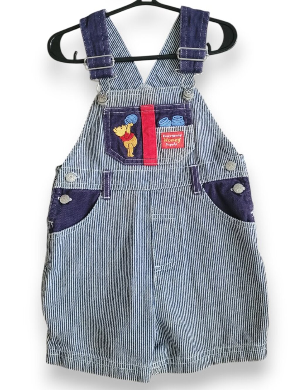 Winnie The Pooh Rare Vintage Railroad Stripe Overalls Shortalls 18M EUC